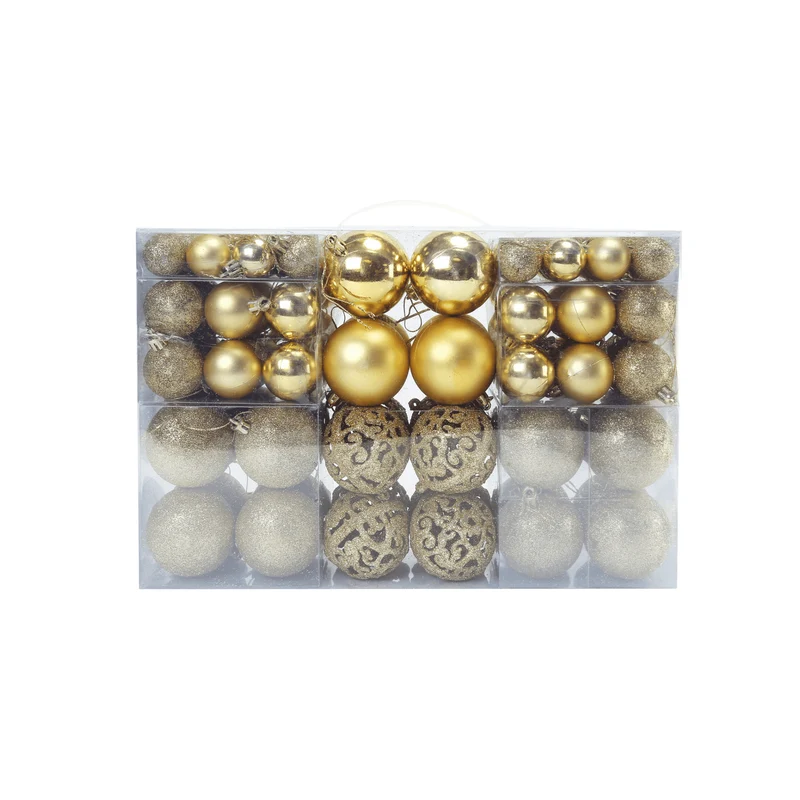 Kerstballen set Goud - 100 Kerstballen met verschillende afwerkingen