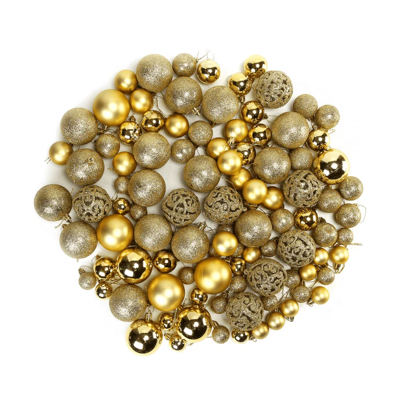 Kerstballen set Goud - 100 Kerstballen met verschillende afwerkingen