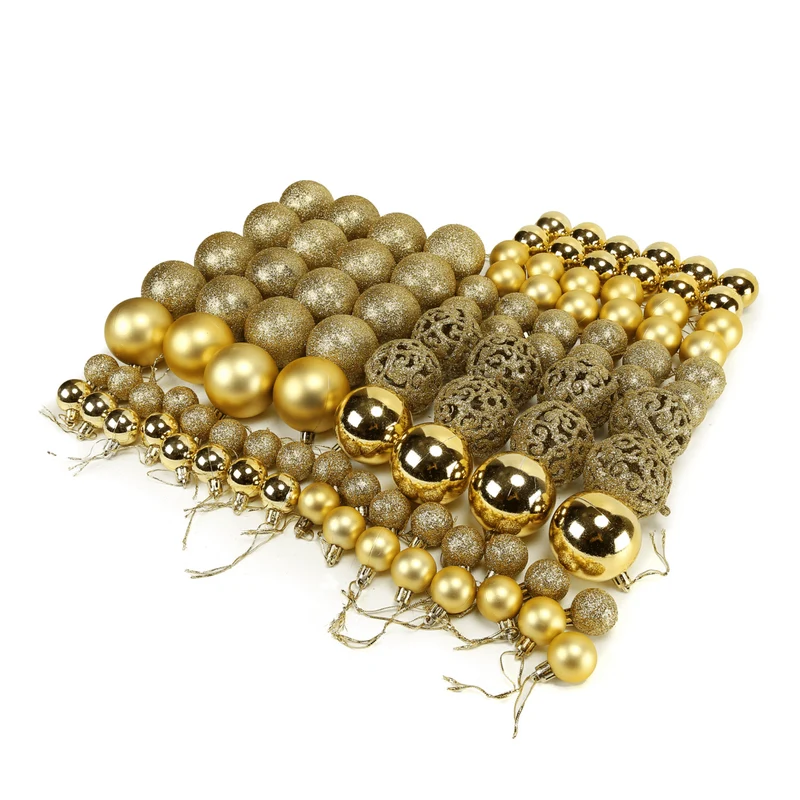 Kerstballen set Goud - 100 Kerstballen met verschillende afwerkingen