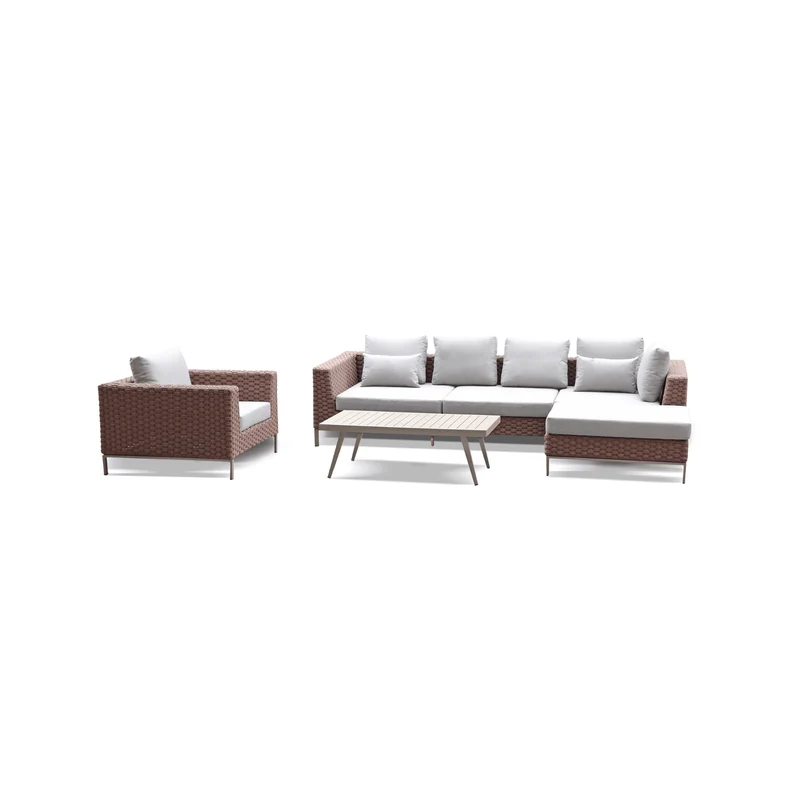 Boender Outdoor Rotan loungeset met tafel Mahoniebruin