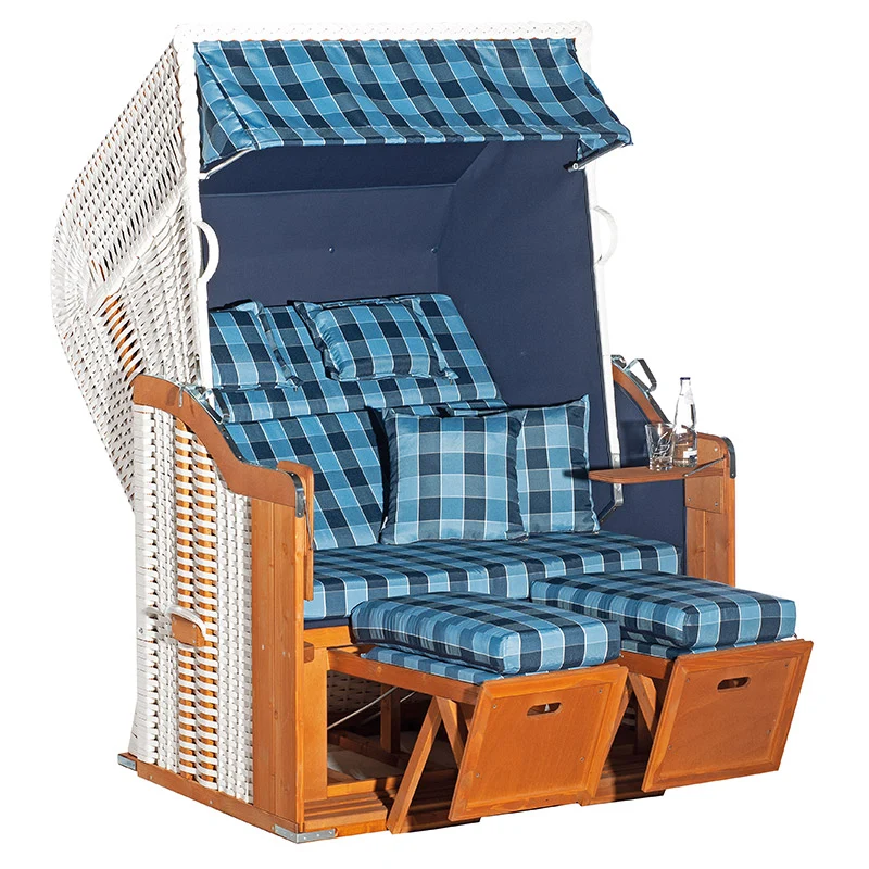 Strandkorb Rustikal 255 PLUS weiß 1246 / blau