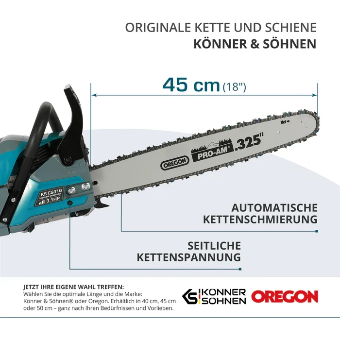 "Könner & Söhnen" Benzin-Kettensäge KS CS31G-18-1 ==> 18"/45cm
