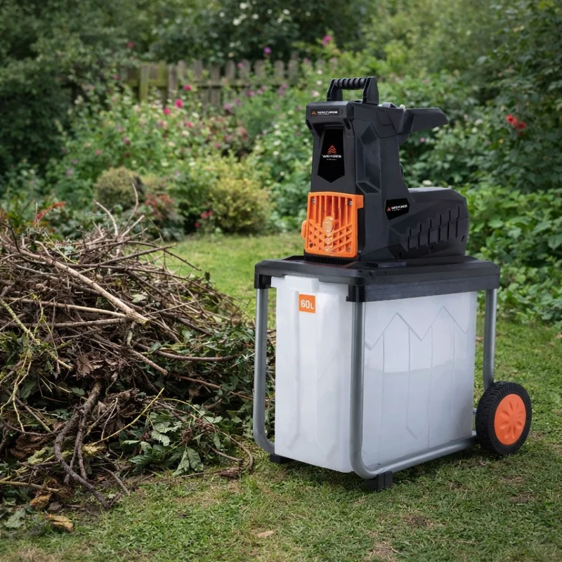 Yard Force 2800W Elektro-Leisehäcksler ER U45 – für Äste bis 45 mm, 60L integrierte Fangbox, Rückwärtslauf, leise & effizient