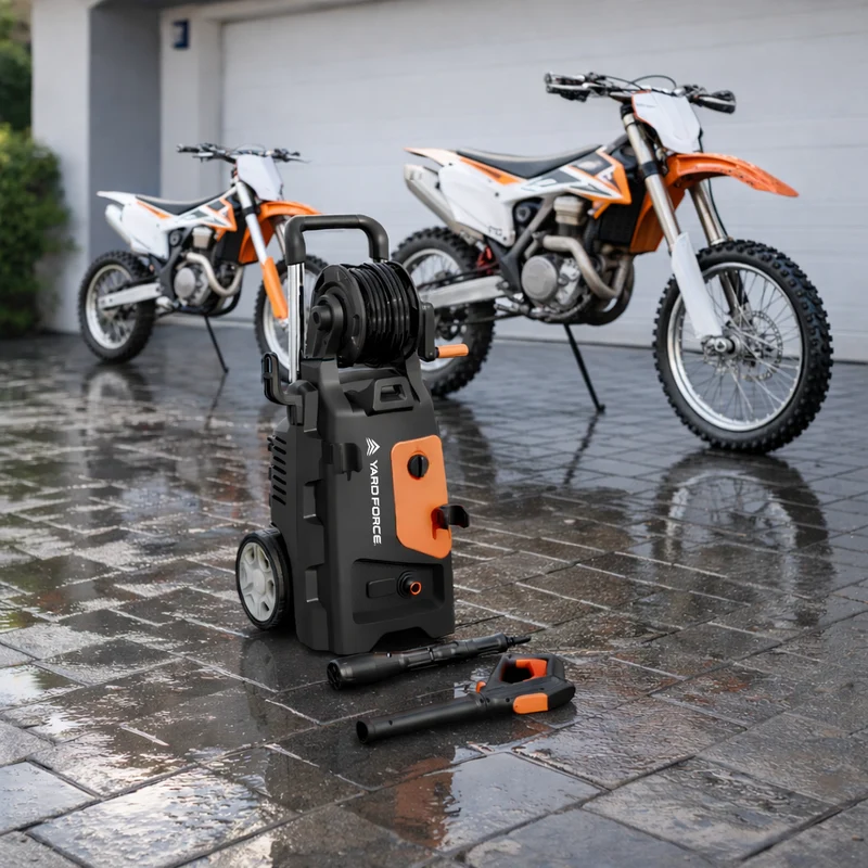 Yard Force 2200W Hochdruckreiniger EW U15E – max. 165 Bar, 450 l/h Fördermenge, Schlauchtrommel mit 6m Schlauch, Teleskopgriff, inkl. Zubehör