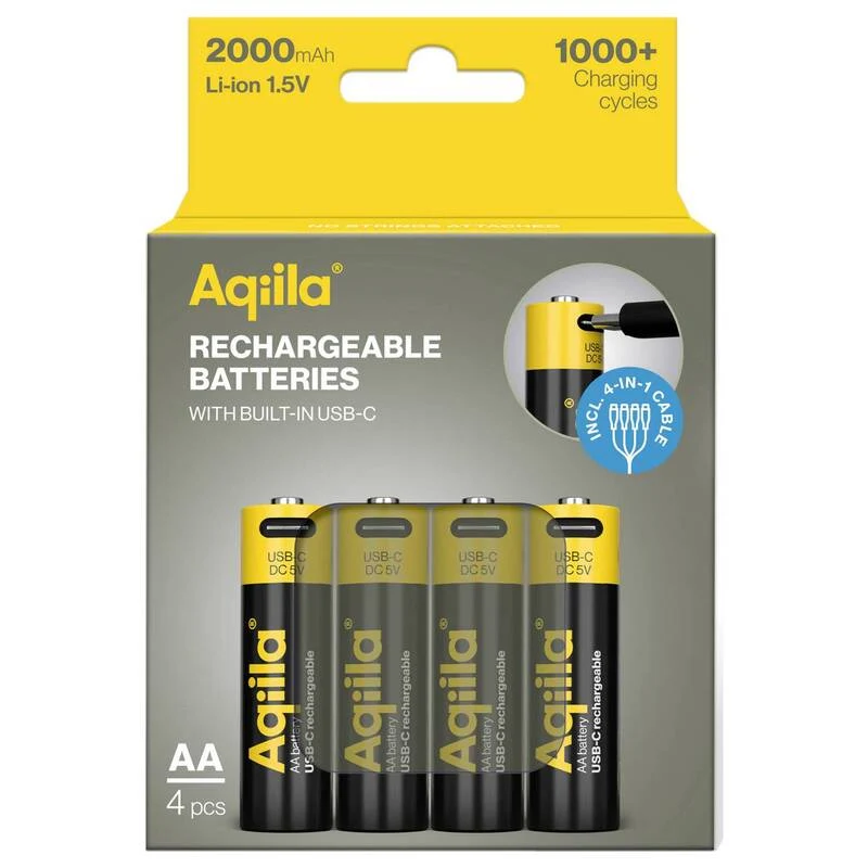 B-Ware Aqiila AA USB-C Akku Li-Ion 2000 mAh 1,5 V wiederaufladbar Energiequelle 4 Stück