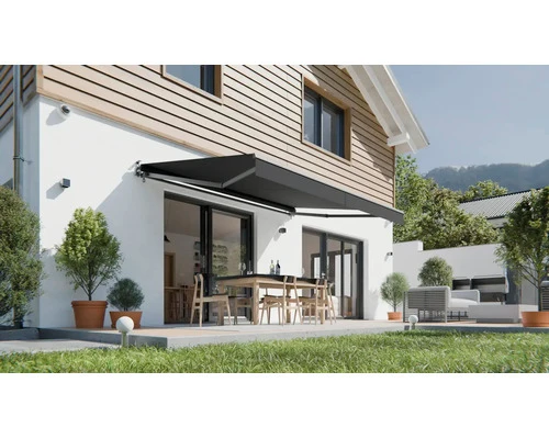 B-Ware SunStyle Gelenkarmmarkise Markise Sonnenschutz 4x3m Stoff Uni grau