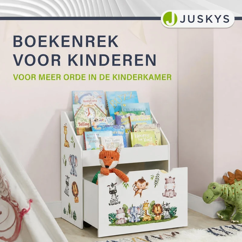 Kinder Bücherregal mit 3 Fächern und herausziehbarer Spielzeugkiste