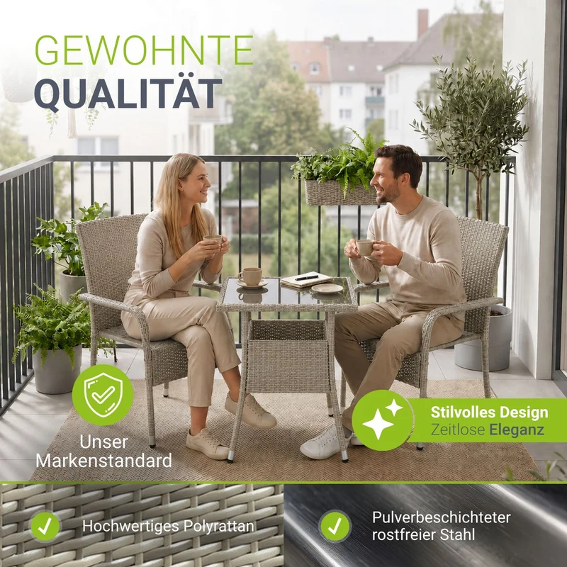 Eckiger Polyrattan Gartentisch Yoro