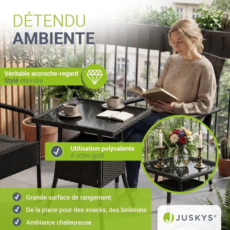 Eckiger Polyrattan Gartentisch Yoro