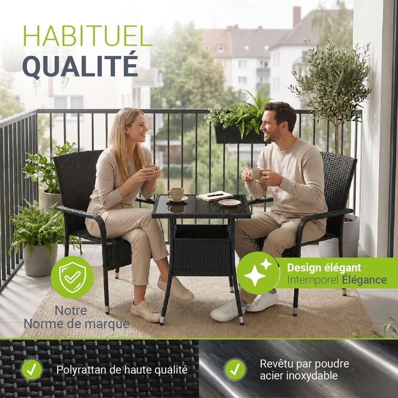 Eckiger Polyrattan Gartentisch Yoro