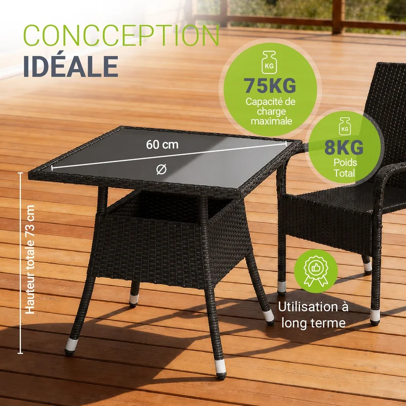 Eckiger Polyrattan Gartentisch Yoro