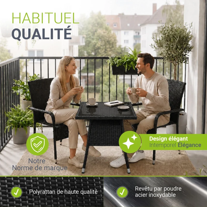 Eckiger Polyrattan Gartentisch Yoro