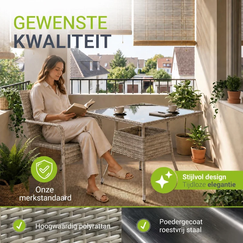 Eckiger Polyrattan Gartentisch Yoro