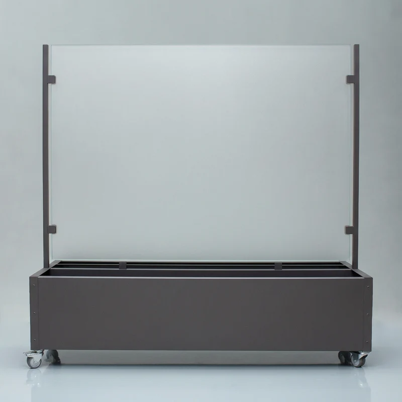 Mobiler Windschutz Pflanzkasten rostfrei Breite 196cm mit Rollen Sicherheitsglas satiniert