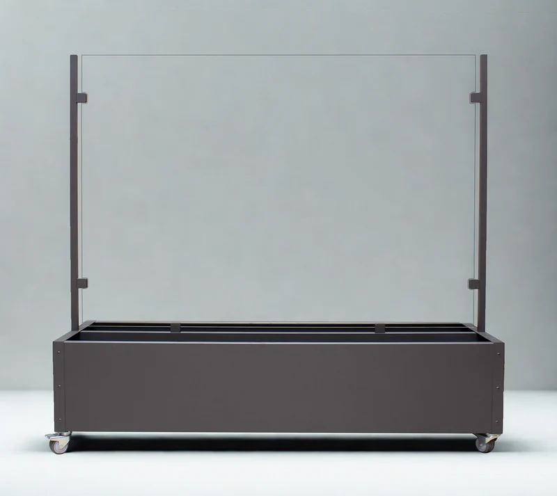 Mobiler Windschutz Pflanzkasten rostfrei Breite 196cm mit Rollen Sicherheitsglas Klarglas