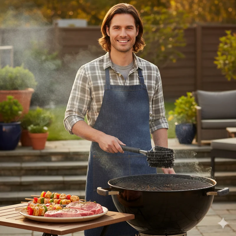 BBQ Profi Grillzubehör-Set 3tlg - Spezial-Grillreinigungsbürste + Mariniertopf + Backpinsel