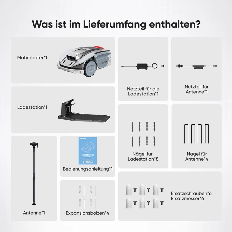 Sunseeker S5 AWD Mähroboter 1600m² – Ohne Begrenzungskabel, RTK+Vision, 60% Steigung, App