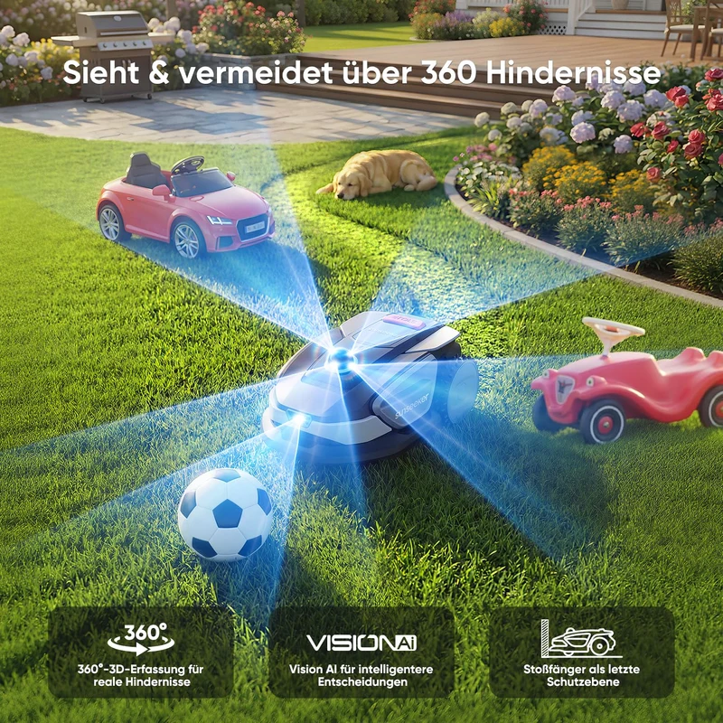 Sunseeker S4 Mähroboter 1000 m² – Ohne Begrenzungskabel, 3D LiDAR, 42% Steigung, App