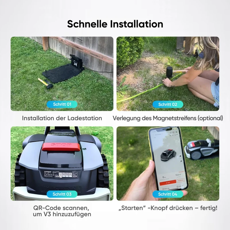 Sunseeker V3 Plus Mähroboter 1000 m² Silbergrau – Ohne Begrenzungskabel, Vision AI, 42% Steigung