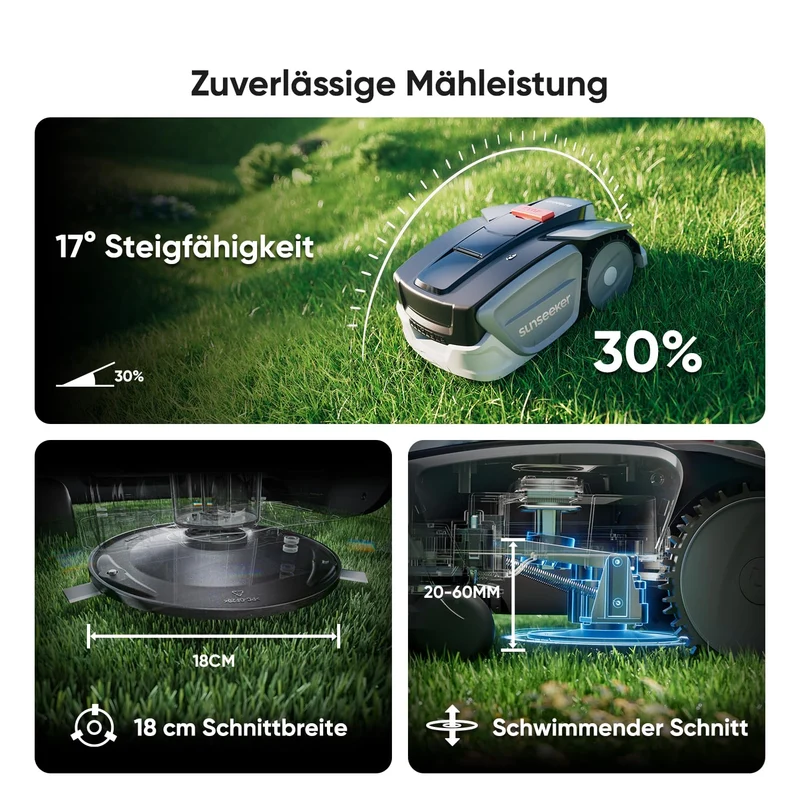 Sunseeker S3 Mähroboter 800 m² – Ohne Begrenzungskabel, RTK+Vision, App