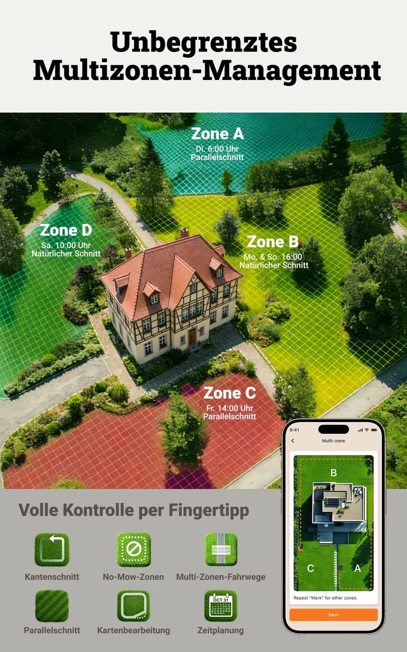 WORX Landroid Vision Cloud WR341E 4WD Mähroboter 1000 m² – Ohne Begrenzungskabel, RTK, 84% Steigung