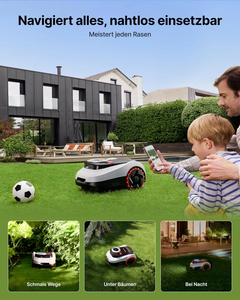 Navimow i208 Mähroboter 800 m² inkl. Garage M – Ohne Begrenzungskabel, LiDAR+Vision, 45% Steigung