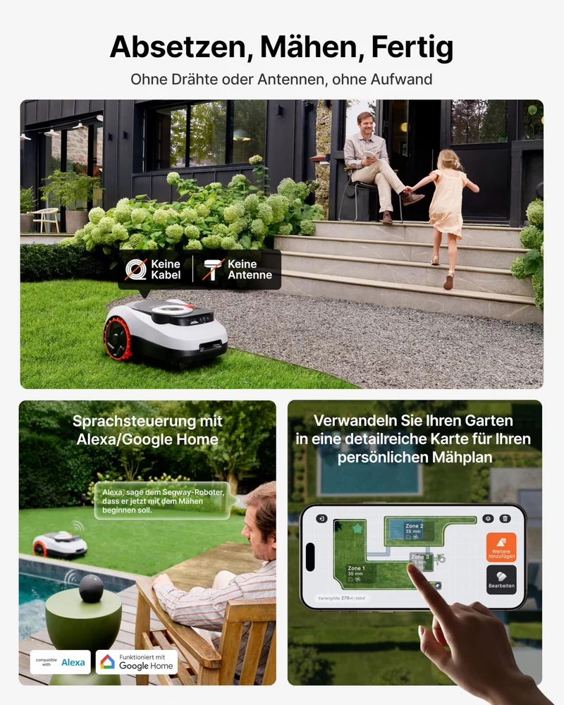 Navimow i208 Mähroboter 800 m² inkl. Garage M – Ohne Begrenzungskabel, LiDAR+Vision, 45% Steigung