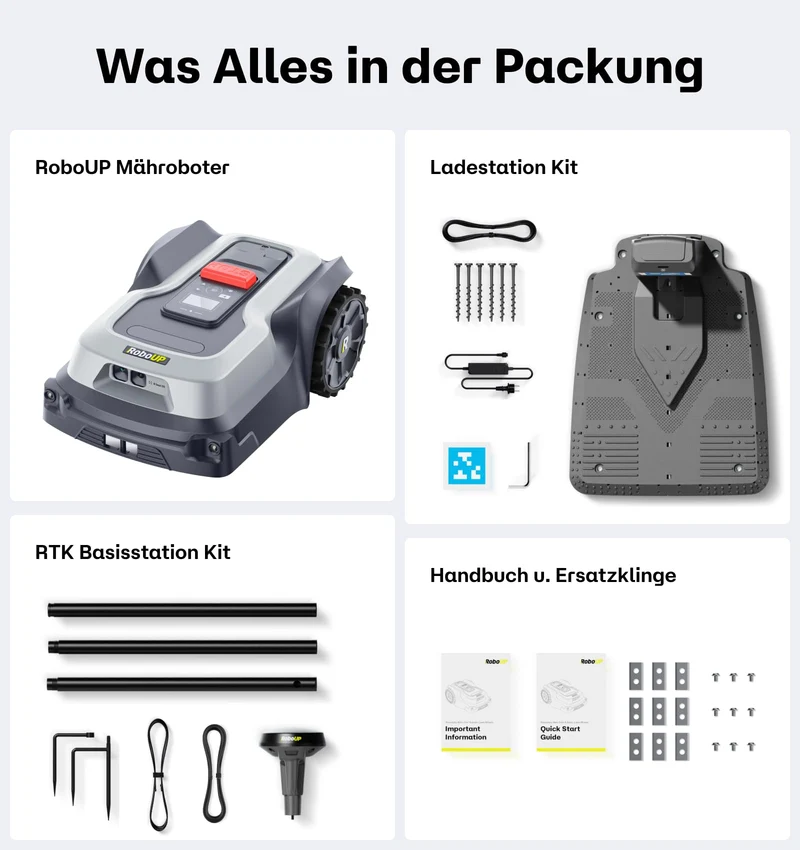 RoboUP T1200Pro Mähroboter 1200 m² (2025) – Ride-On Edge, KI-Hinderniserkennung