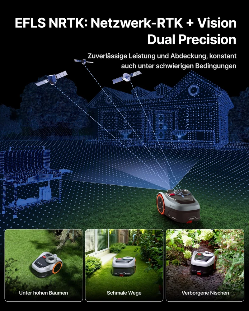 Navimow i205 AWD Mähroboter 500 m² inkl. Garage S – Ohne Begrenzungskabel, NRTK+Vision, 45% Steigung