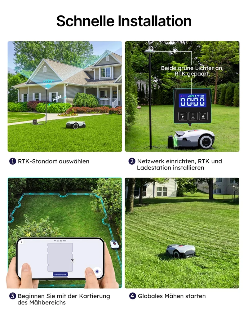 ANTHBOT Genie 1000 Mähroboter 2000 m² inkl. Garage – Ohne Begrenzungskabel, RTK, 4-Kamera-Vision