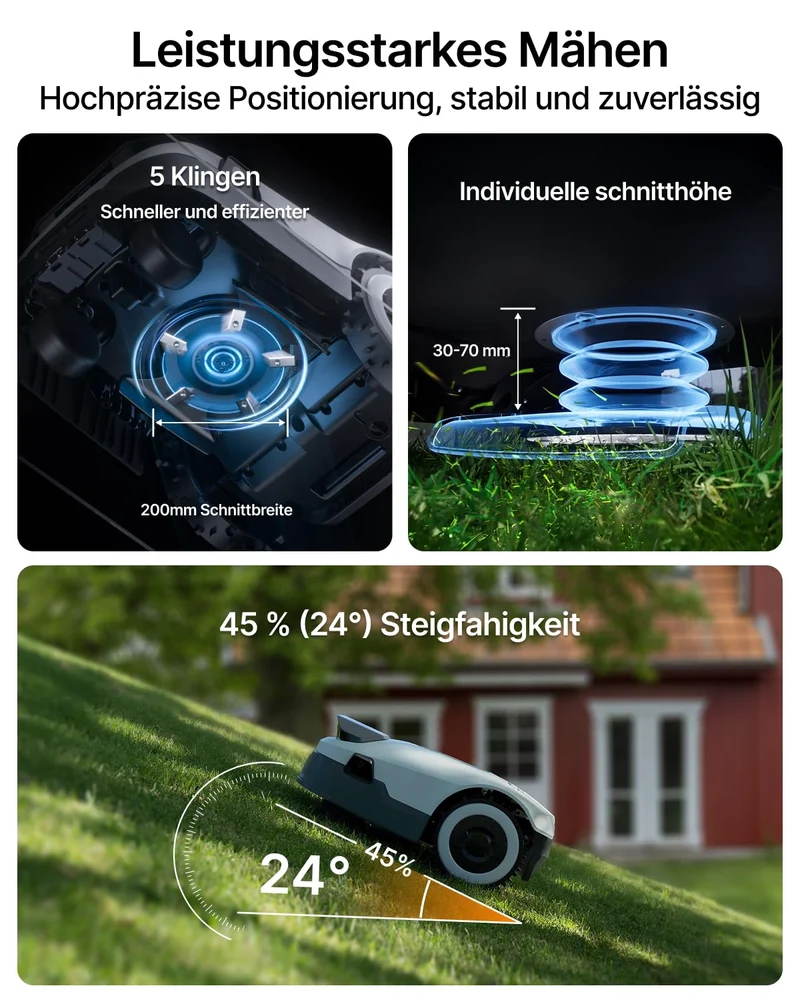 ANTHBOT Genie 1000 Mähroboter 2000 m² inkl. Garage – Ohne Begrenzungskabel, RTK, 4-Kamera-Vision