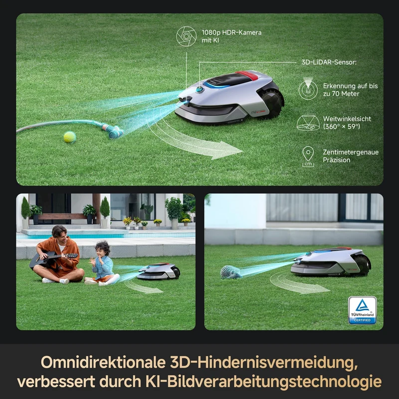 Dreame A2 3000 Mähroboter 3000 m² – Ohne Begrenzungskabel, 3D LiDAR+Vision, OmniSense 2.0