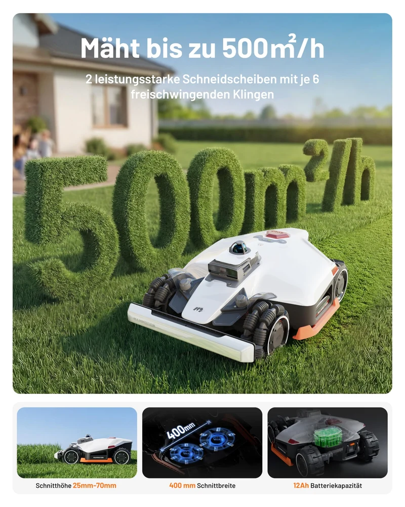 MAMMOTION LUBA 3 AWD Mähroboter 3000 m² – Ohne Begrenzungskabel, LiDAR+NetRTK, 80% Steigung