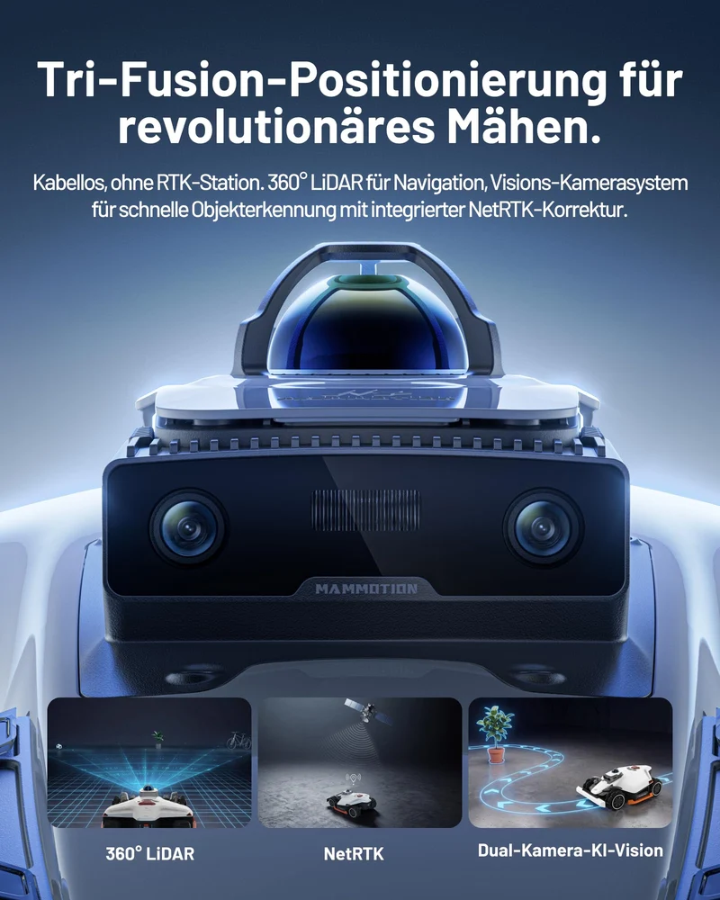 MAMMOTION LUBA 3 AWD Mähroboter 3000 m² – Ohne Begrenzungskabel, LiDAR+NetRTK, 80% Steigung