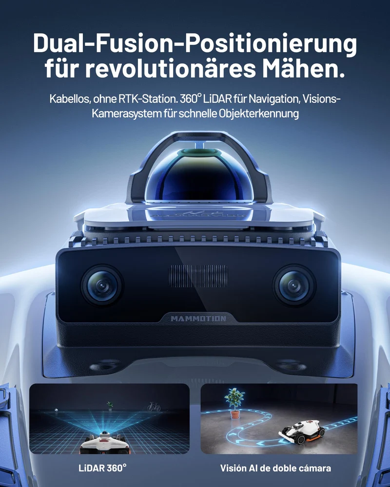 MAMMOTION LUBA 3 AWD Mähroboter 1500 m² – Ohne Begrenzungskabel, LiDAR+Kamera, 80% Steigung