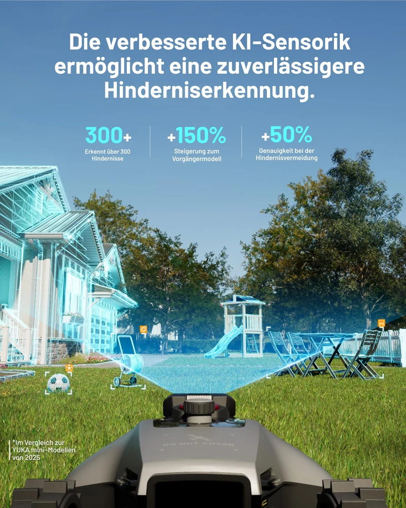 MAMMOTION YUKA mini 2 Mähroboter 500 m² – Ohne Begrenzungskabel, 3-Kamera-Vision, 4G
