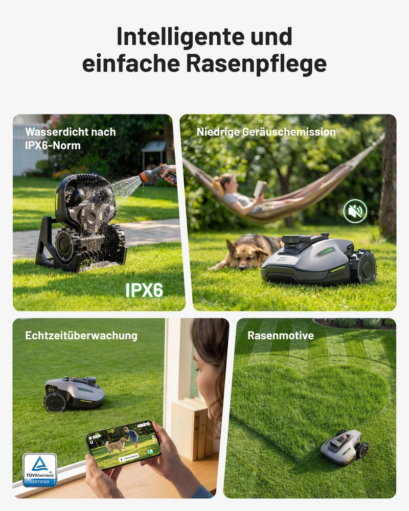 MAMMOTION YUKA mini 2 Mähroboter 500 m² – Ohne Begrenzungskabel, 3-Kamera-Vision