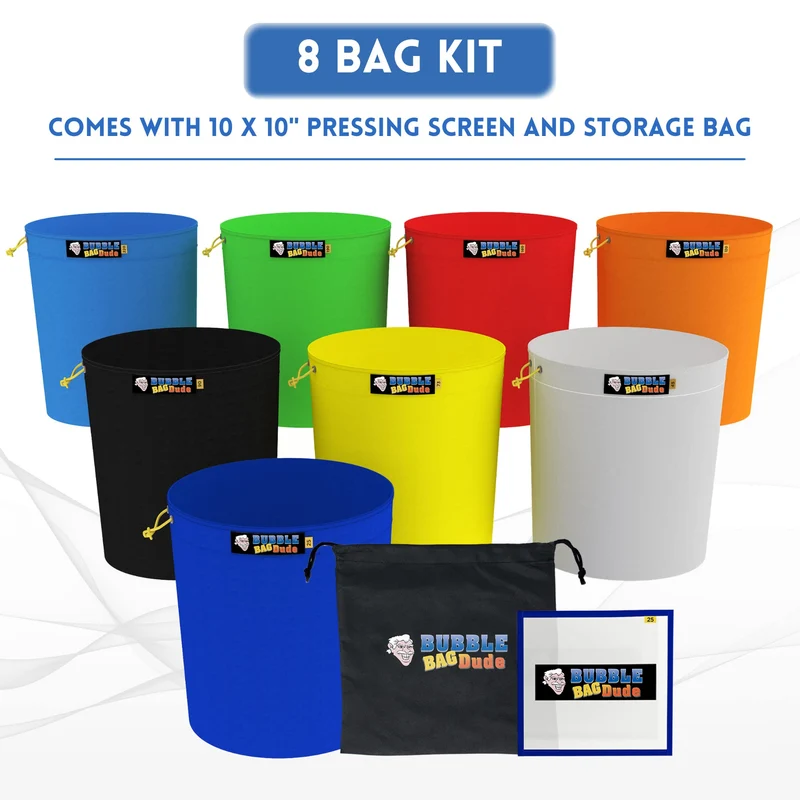 BUBBLEBAGDUDE Bubble Bags 5 Gal – 8-teiliges Set zur Kräuterextraktion – mit 10×10 Zoll Presssieb & Aufbewahrungsbeutel