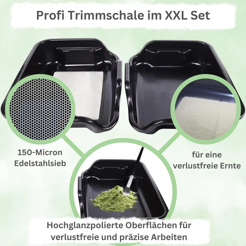 TINY FARM Trim Bin Set – mit Pollensieb, Trimmscheren & Netz – ergonomisches Trimming Tray & Dry Sift Sieb für Ernte & Grow