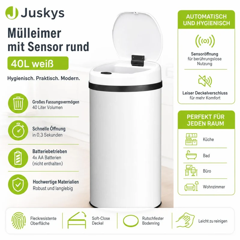Runder Mülleimer mit Sensor