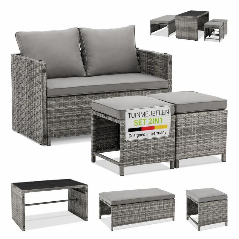 2in1 Polyrattan Gartenmöbel Jamaika
