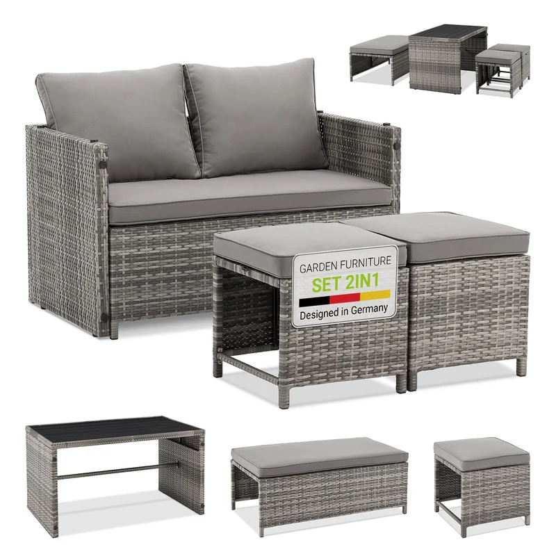 2in1 Polyrattan Gartenmöbel Jamaika