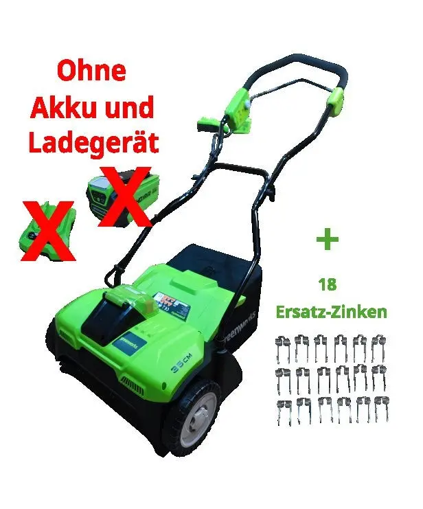 Greenworks Akku Vertikutierer G40DT35, 35 cm 40 V. ohne Akku und Ladegerät