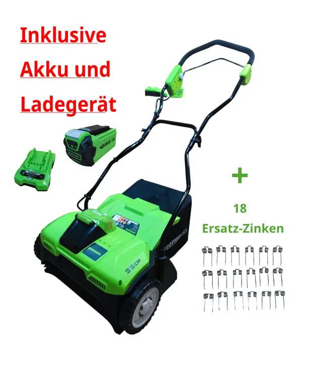 Greenworks Akku Vertikutierer G40DT35, 35 cm 40 V. incl Akku und Ladegerät