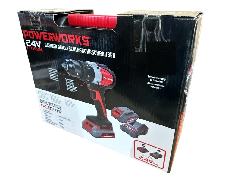 Powerworks Akku-Schlagbohrschrauber PD24DD60K2X inkl. Akku und Ladegerät 60Nm