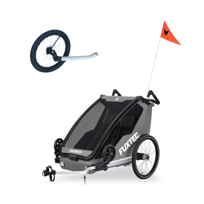 FUXTEC Fahrradanhänger/Jogger FX-FA1-SET-GRAU mit Jogger-Rad