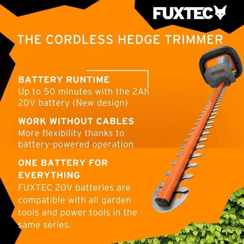 FUXTEC Cordless Hedge Trimmer FX-HT20 SET – 52cm Blade Length