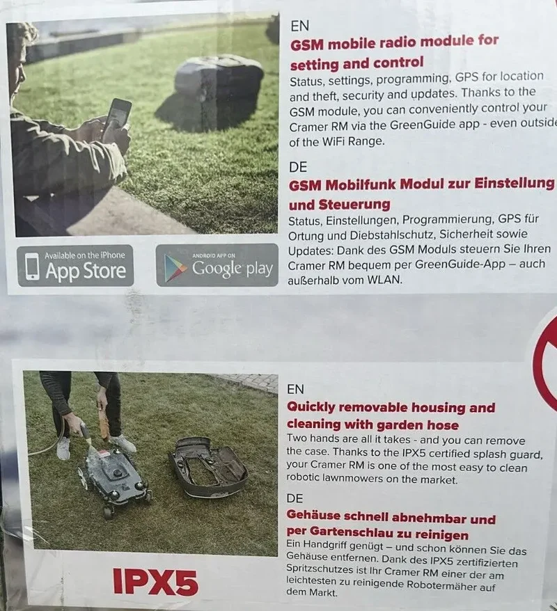 Cramer Mähroboter RM1500 mit GSM, 2G, 4G, GPS, Handy App Rasenroboter