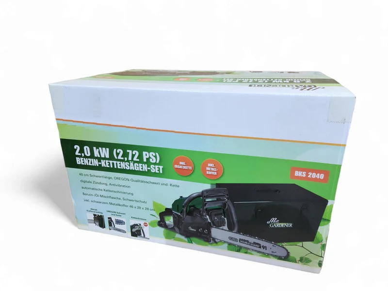 Mr Gardener BKS 2040 Benzin-Kettensägen-Set inkl. Koffer und 2. Kette