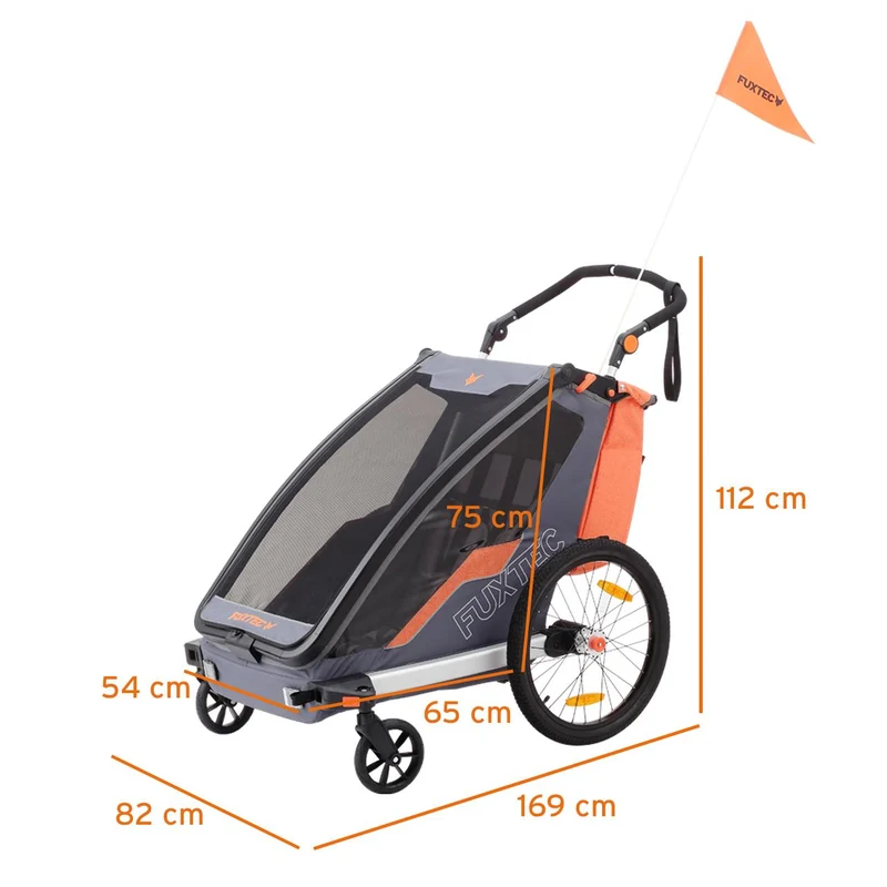 FUXTEC Fahrradanhänger/Jogger FX-FA1-SET-SCHWARZ mit Jogger-Rad
